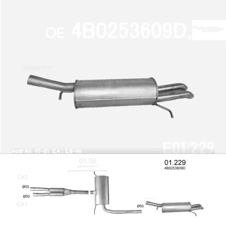 EDEX 01.229 - Kipufogó hátsó dob AUDI A6 2.4, 2.8 (1997-2001)