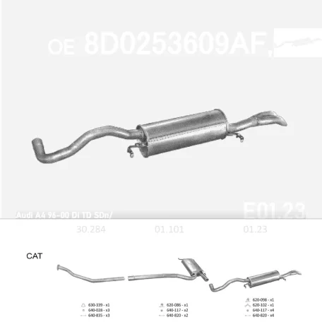 EDEX 01.23 - Kipufogó hátsó dob AUDI A4 1.9 D (1995-2001)