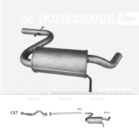 EDEX 01.253 - Kipufogó közép dob VW GOLF V 1.4 (2005-2008)