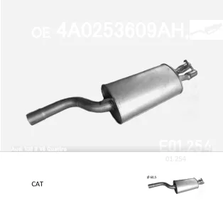   EDEX 01.254 - Kipufogó hátsó dob AUDI 100 / A6 C4 Quattro 2.6, 2.8 (1990-1997)
