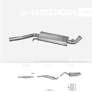   EDEX 01.26 - Kipufogó közép dob AUDI 100 2.0, 2.2, 2.3 (1985-1996)