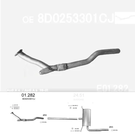 EDEX 01.282 - Kipufogó gyűjtő cső VW PASSAT 1.8, 1.9, 2.0, 2.5 (1985-2008)