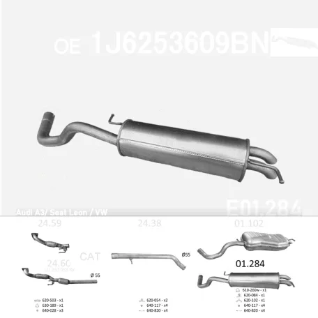 EDEX 01.284 - Kipufogó hátsó dob AUDI A3 1,9, 1.9 D (1996-2010)