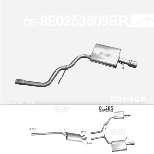 EDEX 01.285 - Kipufogó hátsó dob AUDI A4 1.8 (2000-2008)