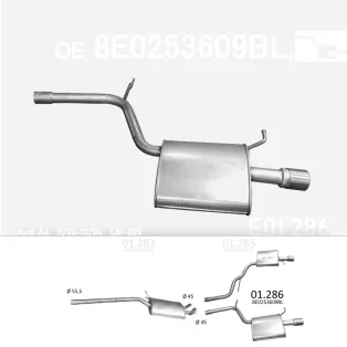 EDEX 01.286 - Kipufogó hátsó dob AUDI A4 1.8 (2000-2008)