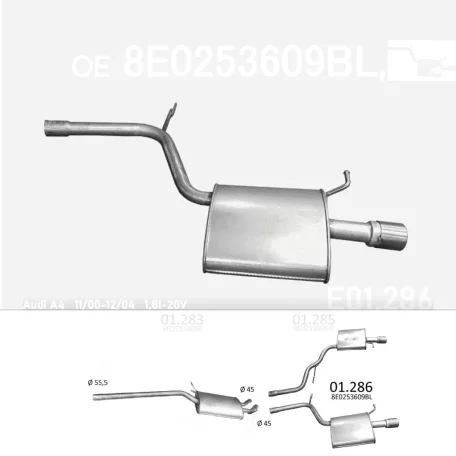 EDEX 01.286 - Kipufogó hátsó dob AUDI A4 1.8 (2000-2008)