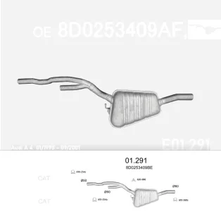   EDEX 01.291 - Kipufogó közép dob AUDI A4 2.4, 2.5 D, 2.6, 2.8 (1995-2001)