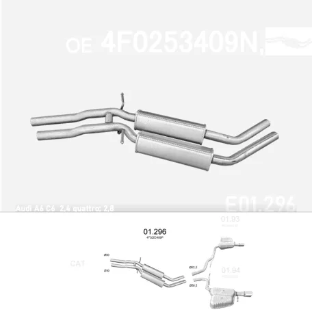 EDEX 01.296 - Kipufogó közép dob AUDI A6 2.0, 2.4, 2.8, 3.0, 3.2 (2004-2011)