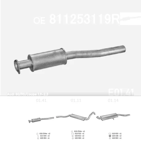 EDEX 01.41 - Kipufogó első dob AUDI 80 1.6, 1.8, 1.9, 2.0, 2.1, 2.2 (1977-1991)