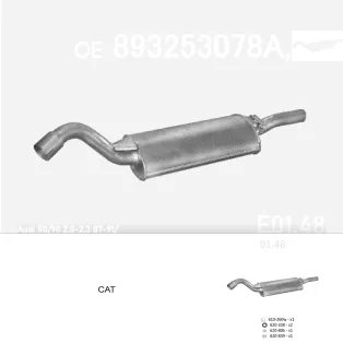   EDEX 01.48 - Kipufogó hátsó dob AUDI COUPE 2.0, 2.3 (1987-1994)
