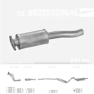   EDEX 01.58 - Kipufogó első dob AUDI 80 1.6 D, 1.8, 1.8 D, 1.9 D, 2.0 (1986-1992)