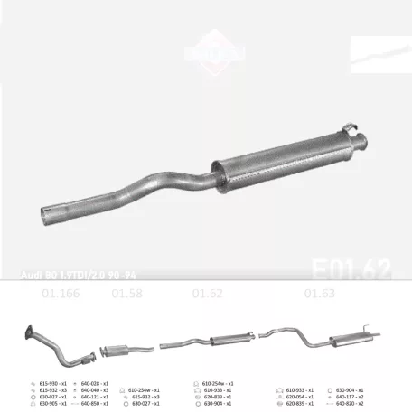 EDEX 01.62 - Kipufogó közép dob AUDI 80 1.6, 1.9 D, 2.0 (1986-1996)