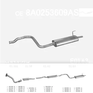   EDEX 01.63 - Kipufogó hátsó dob AUDI 80 1.6, 2.0 (1991-1996)