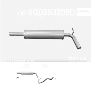   EDEX 01.68 - Kipufogó közép dob AUDI A3, SKODA KAROQ, VW Golf VII 1.0 TSI/TFSI (2015-)