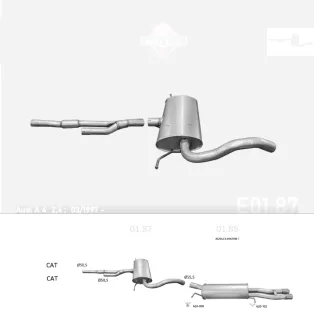   EDEX 01.87 - Kipufogó közép dob AUDI A4 2.4, 2.8 (1996-2001)