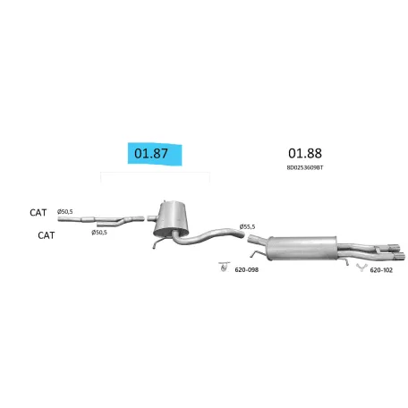 EDEX 01.87 - Audi A4 B5 2.4/2.8 kipufogó közép dob