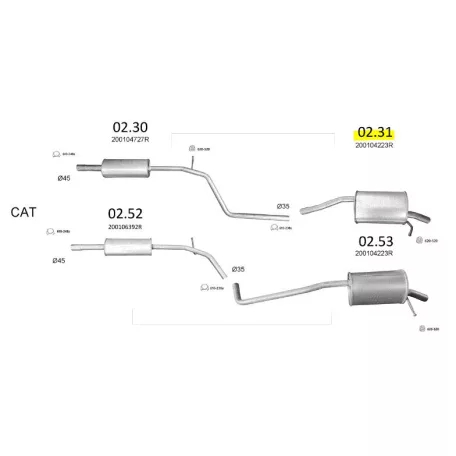 EDEX 02.31 - Kipufogó hátsó dob DACIA LOGAN II 0.9 TCe (2012-2020)