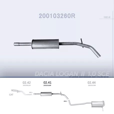 EDEX 02.41 - Kipufogó közép dob DACIA LOGAN II 1.0 (2016-2020)