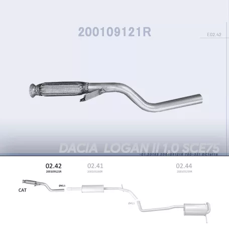 EDEX 02.42 - Kipufogó középső cső DACIA LOGAN II 1.0 (2016-2020)