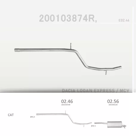 EDEX 02.46 - Kipufogó középső cső DACIA LOGAN 1.5 D (2007-2012)