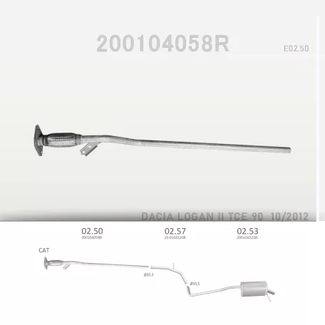 EDEX 02.50 - Kipufogó középső cső DACIA LOGAN II 0.9 (2012-2020)