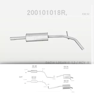   EDEX 02.52 - Kipufogó közép dob DACIA LOGAN II / SANDERO II 1.2 (2012-2020)