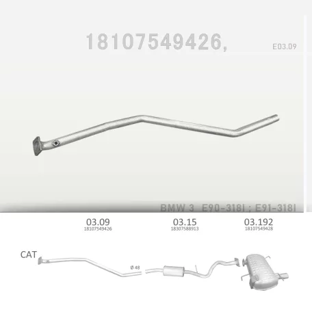 EDEX 03.09 - Kipufogó kipufogó cső BMW 3 E90 1.6, 2.0 (2005-2012)