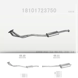   EDEX 03.10 - Kipufogó közép dob BMW 3 E36 1.6, 1.8 (1990-1993)