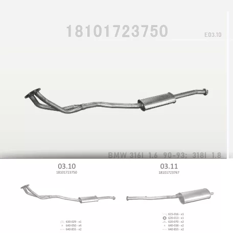 EDEX 03.10 - Kipufogó közép dob BMW 3 E36 1.6, 1.8 (1990-1993)