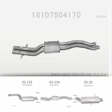 EDEX 03.134 - Kipufogó közép dob BMW 3 E46 2.2, 2.5 (1999-2005)