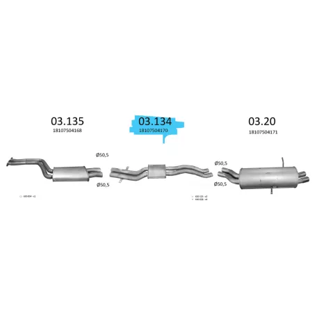 EDEX 03.134 - Kipufogó közép dob BMW 3 E46 2.2, 2.5 (1999-2005)