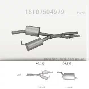   EDEX 03.137 - Kipufogó közép dob BMW 5 E39 2.2, 2.5, 3.0 (2000-2004)