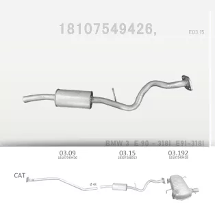   EDEX 03.15 - Kipufogó közép dob BMW 3 E90 1.6, 2.0 (2005-2012)