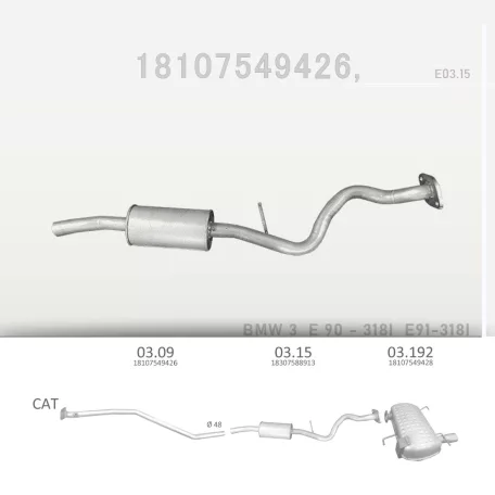 EDEX 03.15 - Kipufogó közép dob BMW 3 E90 1.6, 2.0 (2005-2012)