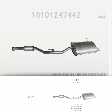 EDEX 03.17 - Kipufogó hátsó dob BMW 3 E36 1.8, 1.9 (1994-2000)