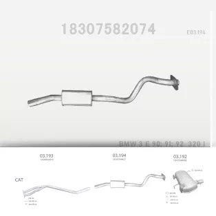   EDEX 03.194 - Kipufogó közép dob BMW 3 E90 2.0 (2004-2013)