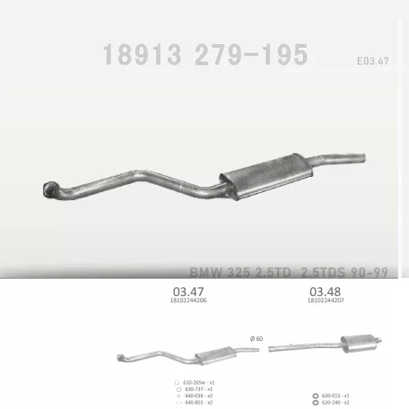 EDEX 03.47 - Kipufogó közép dob BMW 3 E36 2.5 D (1990-1999)