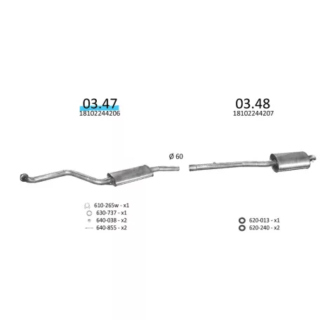Edex 03.47 - BMW 3 E36 kipufogó közép dob