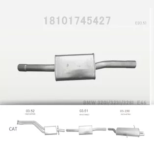   EDEX 03.51 - Kipufogó közép dob BMW 3 E46 2.0, 2.5, 2.8 (1998-2001)