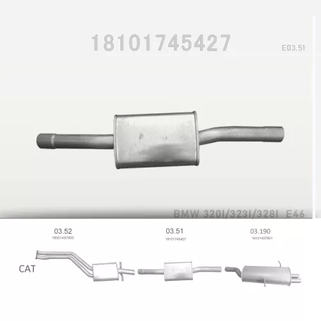 EDEX 03.51 - Kipufogó közép dob BMW 3 E46 2.0, 2.5, 2.8 (1998-2001)