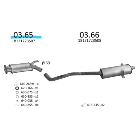 EDEX 03.65 - Kipufogó közép dob BMW 5 E34 2.0 (1990-1997)