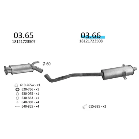 EDEX 03.66 - Kipufogó hátsó dob BMW 5 E34 2.0 (1990-1997)