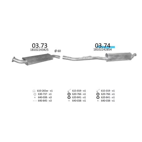 EDEX 03.74 - Kipufogó hátsó dob BMW 5 E34 2.4 D, 2.5 D (1988-1996)