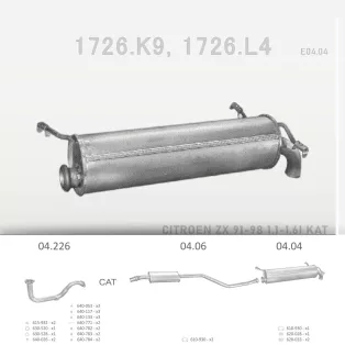   EDEX 04.04 - Kipufogó hátsó dob CITROEN ZX 1.1, 1.6, 1.8 D, 1.9 D (1991-1998)