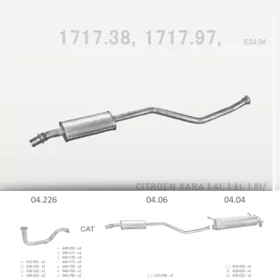   EDEX 04.06 - Kipufogó közép dob CITROEN XSARA 1.1, 1.4, 1.6, 1.8 (1997-2000)