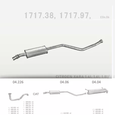 EDEX 04.06 - Kipufogó közép dob CITROEN XSARA 1.1, 1.4, 1.6, 1.8 (1997-2000)