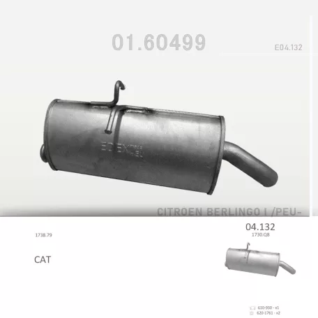EDEX 04.132 - Kipufogó hátsó dob CITROEN BERLINGO 1.6 D, 2.0 D (2002-2008)