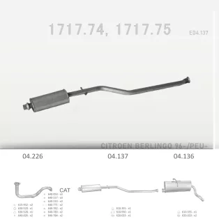   EDEX 04.137 - Kipufogó közép dob CITROEN BERLINGO 1.1, 1.4, 1.8 (1997-2002)