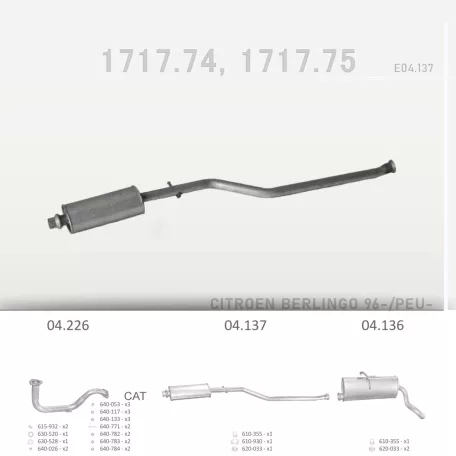 EDEX 04.137 - Kipufogó közép dob CITROEN BERLINGO 1.1, 1.4, 1.8 (1997-2002)