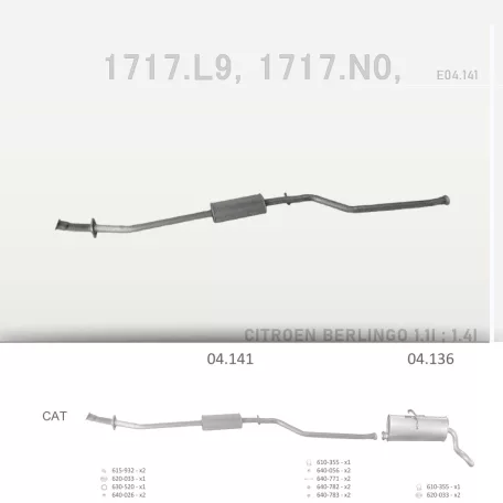 EDEX 04.141 - Kipufogó közép dob CITROEN BERLINGO 1.1, 1.4, 1.6 (2000-2003)
